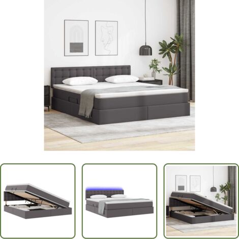 Letto con LED -  Letto con contenitore e LED Grigio 180 x 200 cm Pelle Sintetica