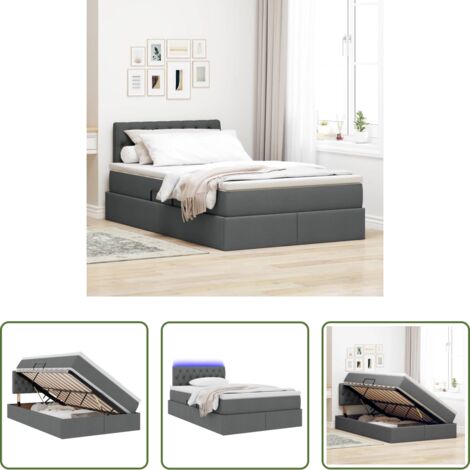 Letto con LED -  Letto con contenitore e LED Grigio scuro 120 x 200 cm Tessuto