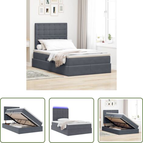 Letto con LED -  Letto con contenitore e LED Grigio scuro 120 x 200 cm Velluto