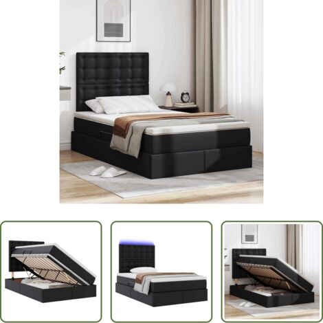 Letto con LED -  Letto con contenitore e LED Nero 120 x 190 cm Pelle Sintetica