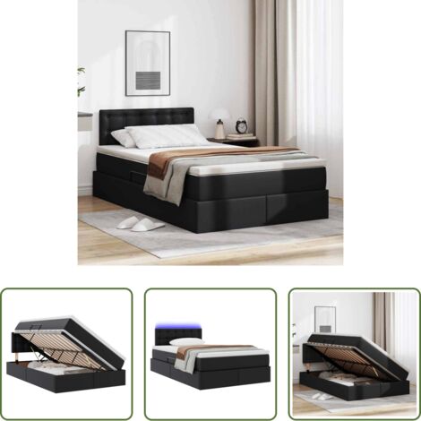 Letto con LED -  Letto con contenitore e LED Nero 120 x 200 cm Pelle Sintetica