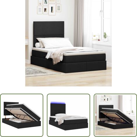 Letto con LED -  Letto con contenitore e LED Nero 120 x 200 cm Poliestere