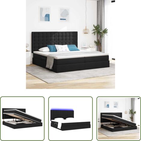 Letto con LED -  Letto con contenitore e LED Nero 200 x 200 cm Poliestere