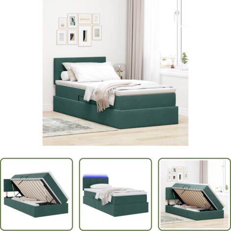 Letto con LED -  Letto con contenitore e LED Verde Scuro 100 x 200 cm Velluto