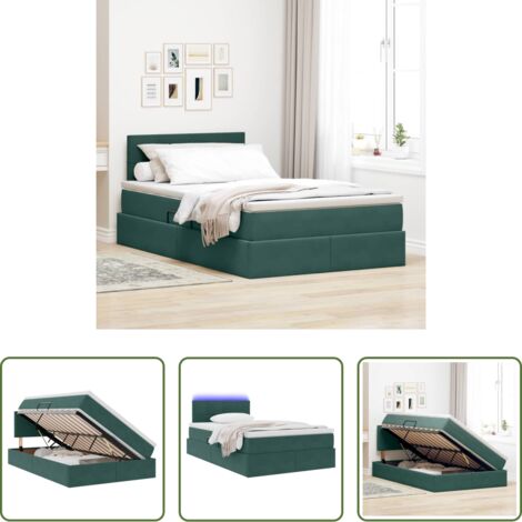 Letto con LED -  Letto con contenitore e LED Verde Scuro 120 x 200 cm Velluto