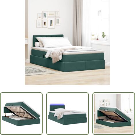 Letto con LED -  Letto con contenitore e LED Verde Scuro 120 x 200 cm Velluto