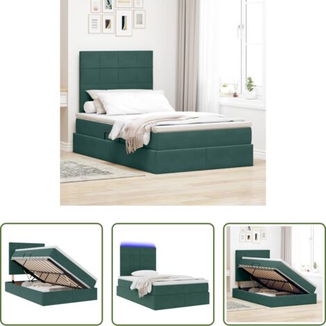 Letto con LED -  Letto con contenitore e LED Verde Scuro 120 x 200 cm Velluto