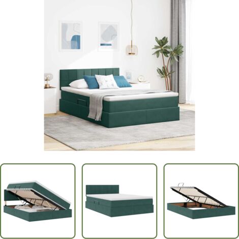 Letto con LED -  Letto con contenitore e LED Verde Scuro 140 x 190 cm Velluto