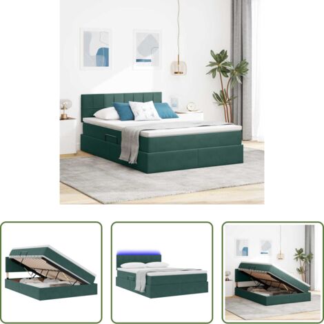 Letto con LED -  Letto con contenitore e LED Verde Scuro 140 x 200 cm Velluto