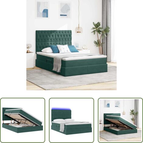 Letto con LED -  Letto con contenitore e LED Verde Scuro 140 x 200 cm Velluto