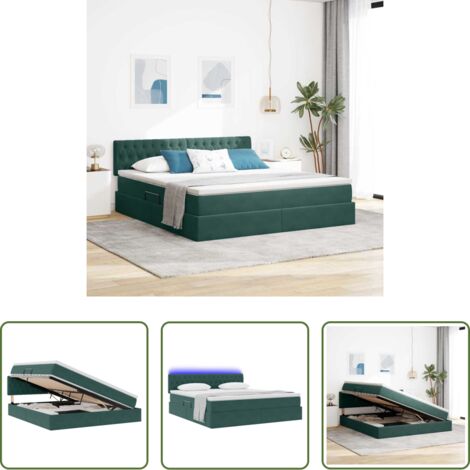Letto con LED -  Letto con contenitore e LED Verde Scuro 180 x 200 cm Velluto
