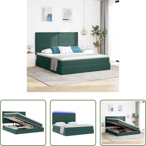 Letto con LED -  Letto con contenitore e LED Verde Scuro 180 x 200 cm Velluto