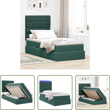 Letto con LED -  Letto con contenitore e LED Verde Scuro 90 x 190 cm Velluto