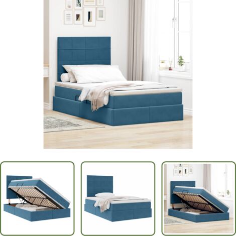 Letto con LED -  Letto con contenitore e materasso Blu Scuro 120 x 200 cm
