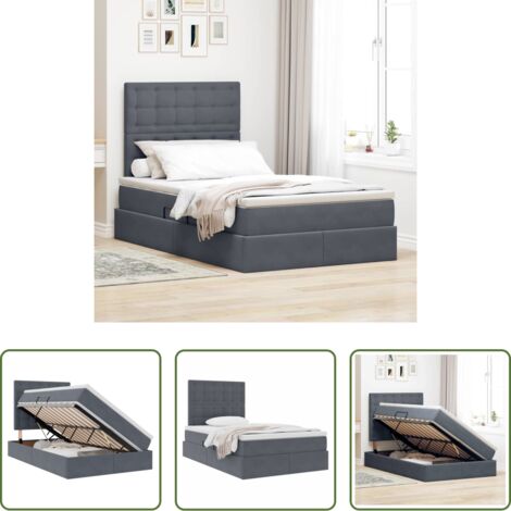 Letto con LED -  Letto con contenitore e materasso Grigio scuro 120 x 190 cm