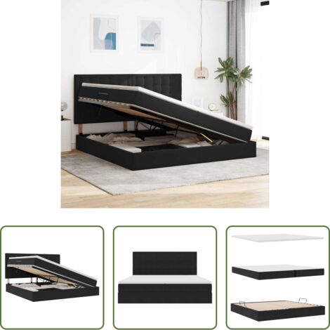 Letto con LED -  Letto con contenitore e materasso Nero 200 x 200 cm Velluto
