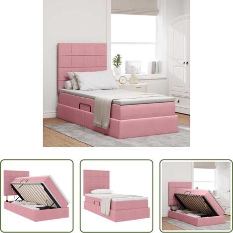 Letto con LED -  Letto con contenitore e materasso Rosa 100 x 200 cm Velluto