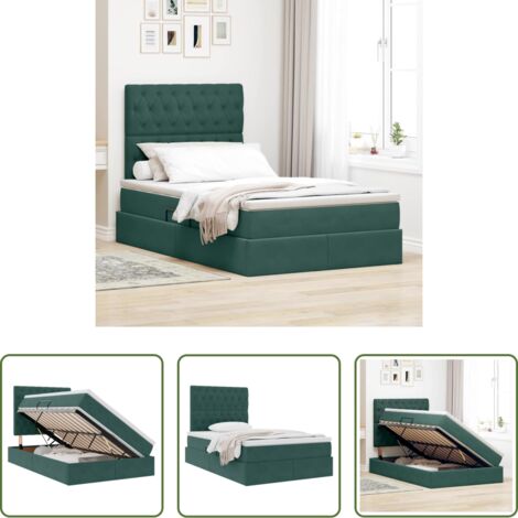 Letto con LED -  Letto con contenitore e materasso Verde Scuro 120 x 200 cm