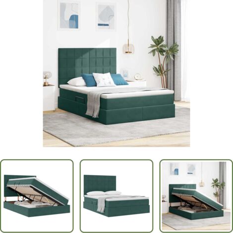 Letto con LED -  Letto con contenitore e materasso Verde Scuro 140 x 190 cm
