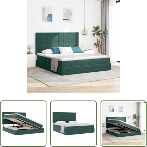Letto con LED -  Letto con contenitore e materasso Verde Scuro 160 x 200 cm