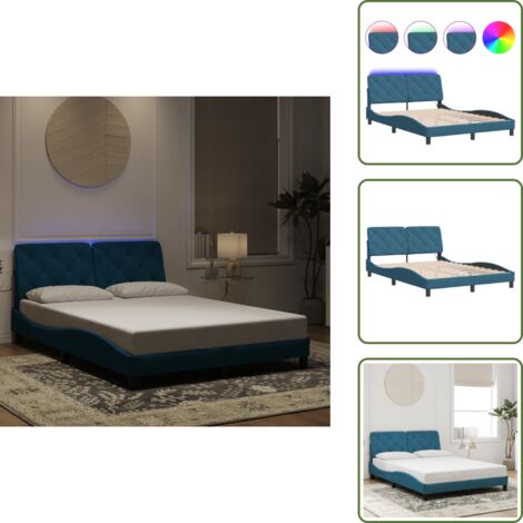 Letto con LED - vidaXL Giroletto con LED senza Materasso Blu 140x190 cm in Velluto - Letto in velluto