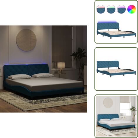 Letto con LED - vidaXL Giroletto con LED senza Materasso Blu 180x200 cm in Velluto - Letto in velluto