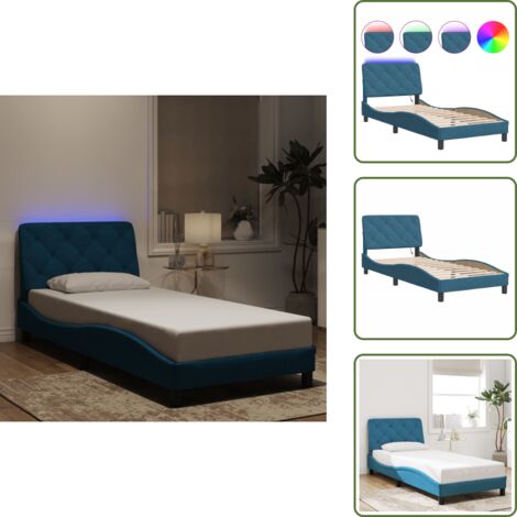 Letto con LED - vidaXL Giroletto con LED senza Materasso Blu 80x200 cm in Velluto - Letto in velluto