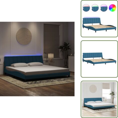 Letto con LED - vidaXL Giroletto con LED senza Materasso Hanko Blu 200x200 cm in Velluto - Letto in velluto