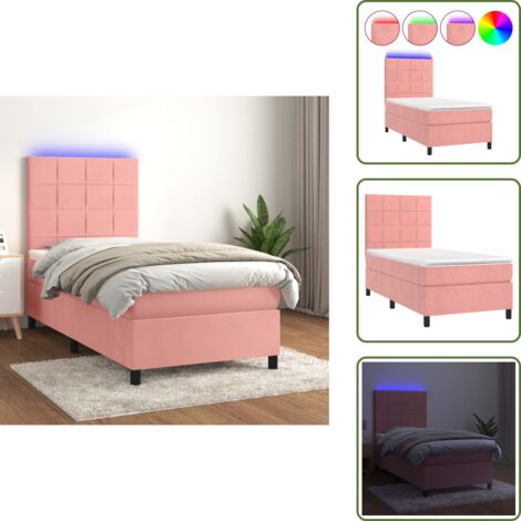 Letto con LED - vidaXL Letto a Molle con Materasso e LED Rosa 100x200 cm in Velluto - Letto in velluto