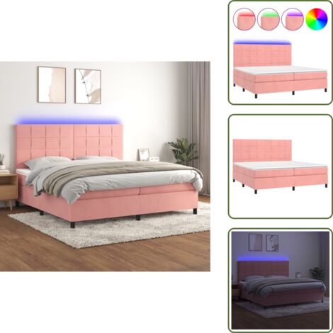 Letto con LED - vidaXL Letto a Molle con Materasso e LED Rosa 200x200 cm in Velluto - Letto in velluto