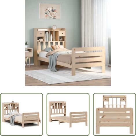 Letto con libreria -  Letto Libreria senza Materasso 90x200 cm Legno Massello Pino