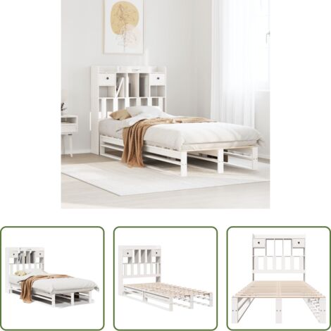 Letto con libreria -  Letto Libreria senza Materasso Bianco 90x190 cm Massello Pino