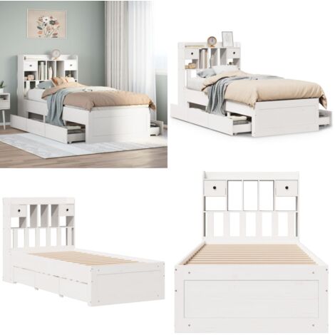 Letto con Libreria senza Materasso 75x190 cm in Legno Pino - Letto con cassetto - Letto in legno