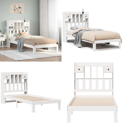 Letto con Libreria senza Materasso 75x190 cm in Legno Pino - Letto con testiera - Letto in legno