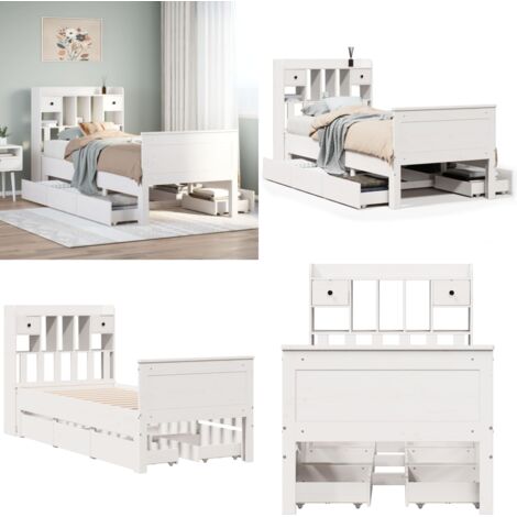 Letto con Libreria senza Materasso 75x190 cm in Legno Pino - Letto con testiera - Letto in legno