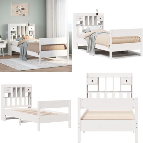 Letto con Libreria senza Materasso 75x190 cm in Legno Pino - Letto con testiera - Letto in legno