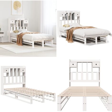 Letto con Libreria senza Materasso 75x190 cm in Legno Pino - Letto con testiera - Letto in legno