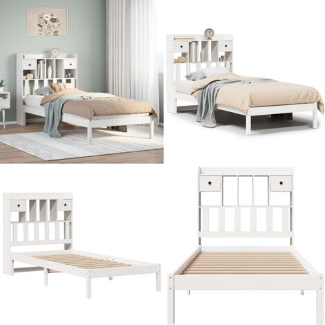 Letto con Libreria senza Materasso 75x190 cm in Legno Pino - Letto con testiera - Letto in legno
