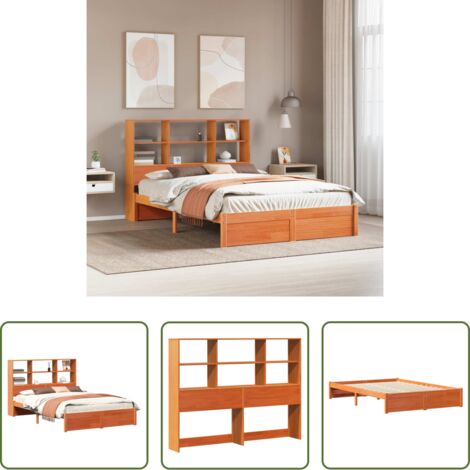 Letto con libreria -  Struttura del letto con testiera contenitore Marrone Cera