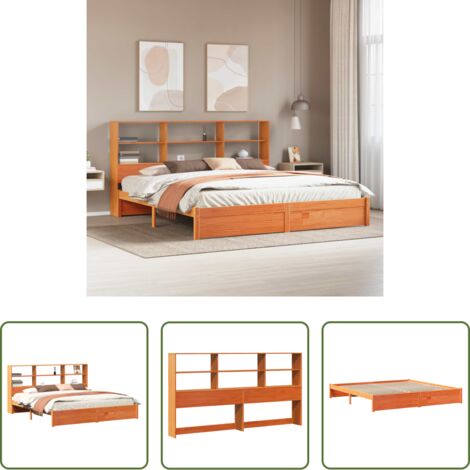 Letto con libreria -  Struttura del letto con testiera contenitore Marrone Cera