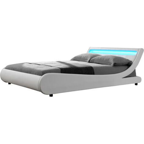 Letto con luce LED "Natacha" - 140 x 190 cm - Bianco