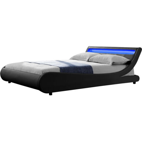Letto con luce LED "Natacha" - 160 x 200 cm - Nero