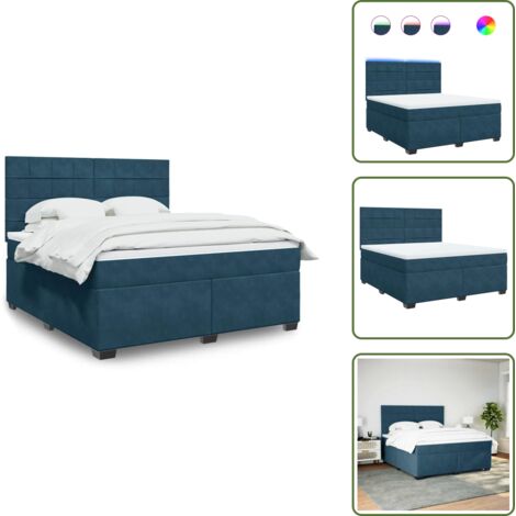 Letto con luci a LED - vidaXL Giroletto a Molle con Materasso Blu 180x200 cm in Velluto - Letto in velluto