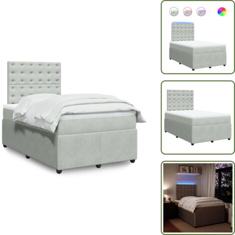 Letto con luci a LED - vidaXL Giroletto a Molle con Materasso Grigio Chiaro 120x200cm Velluto - Letto in velluto
