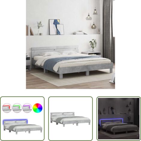 Letto con luci LED -  Giroletto con Testiera e LED Grigio Cemento 160x200 cm