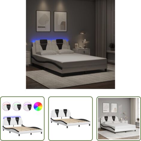 Letto con luci LED -  Giroletto Viana con LED senza Materasso Bianco e Nero 120x200 cm