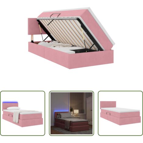 Letto con luci LED -  Letto con contenitore e LED con led Rosa 90 x 200 cm Velluto