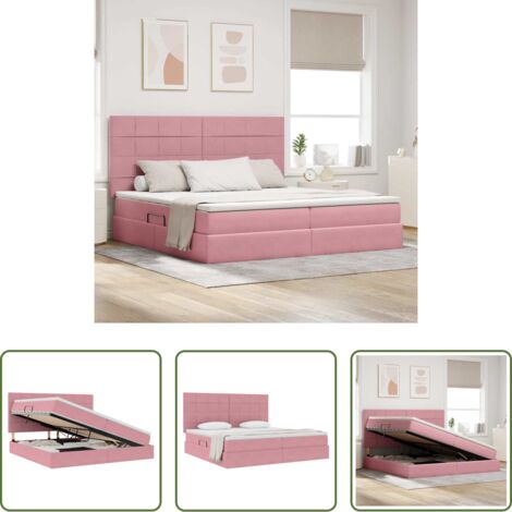 Letto con luci led -  Letto con contenitore e materasso Rosa 200 x 200 cm Velluto