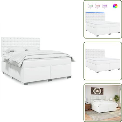 Letto con luci LED - vidaXL Giroletto a Molle con Materasso Bianco 180x200 cm in Similpelle - Coprimaterasso lavabile