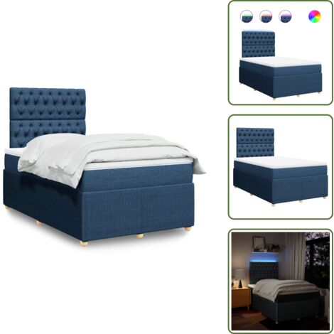 Letto con luci LED - vidaXL Giroletto a Molle con Materasso Blu 120x190 cm in Tessuto - Testiera regolabile